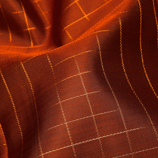 Rust Orange Checkered and Deep Brown Kanchipuram Silk Saree