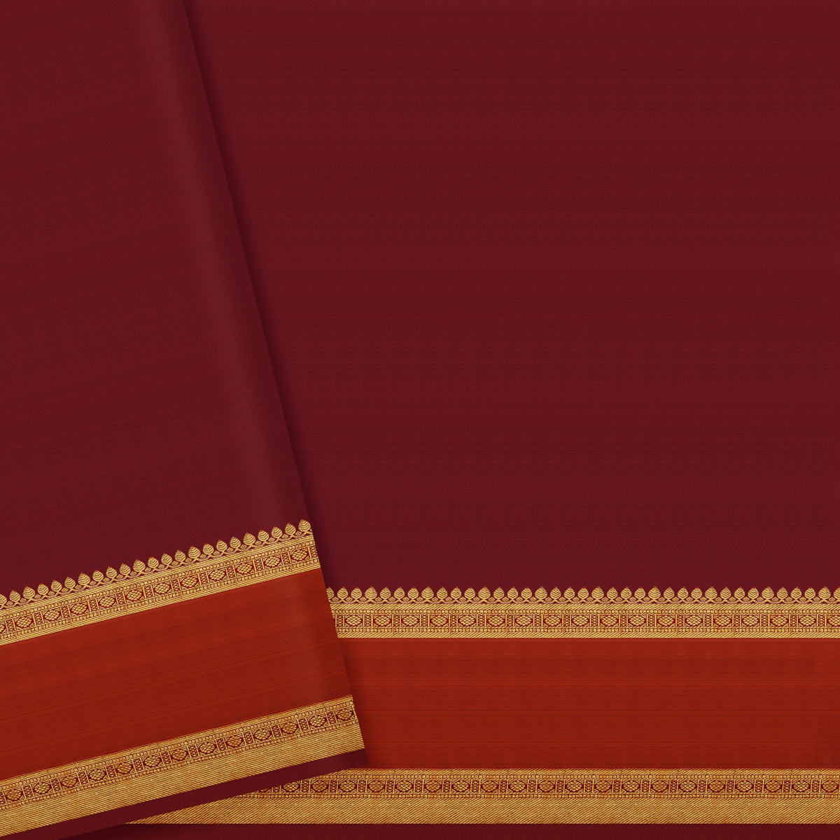 Deep Maroon and Rust Orange Kanchipuram Silk Saree
