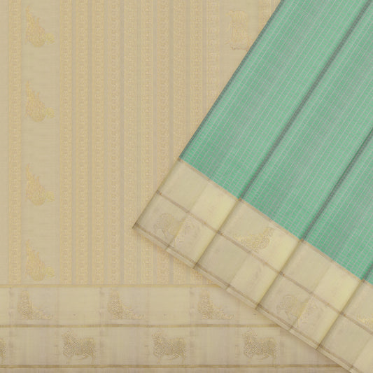 Pastel Mint Green and Ivory Kanchipuram Vintage Silk Saree