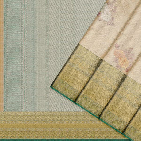 Champagne Gold & Sage Green Floral Kanchipuram Wedding Pure Silk Saree