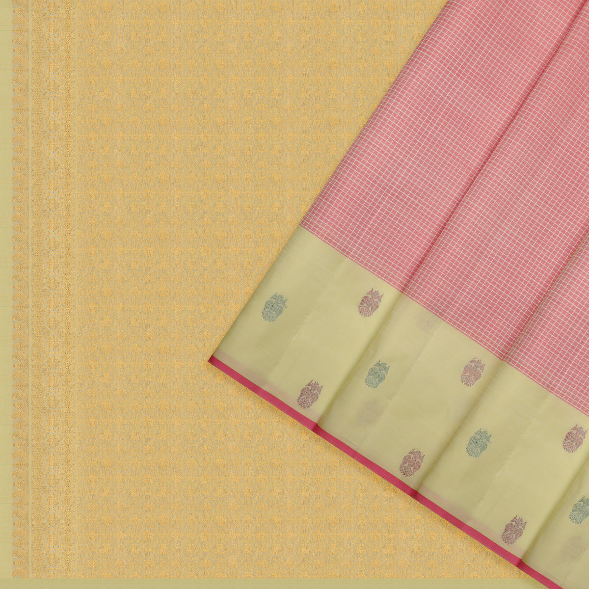 Pastel Pink and Cream Kattam Kanchipuram Silk Saree