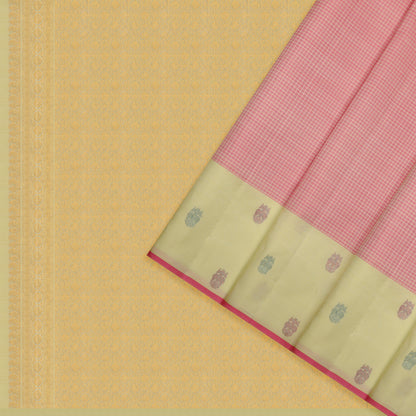 Pastel Pink and Cream Kattam Kanchipuram Silk Saree