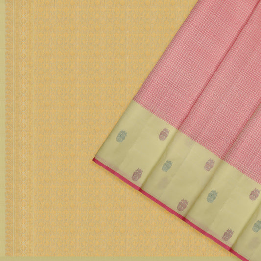 Pastel Pink and Cream Kattam Kanchipuram Silk Saree