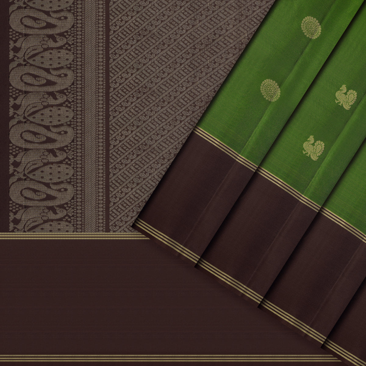 Vanya Green & Coffee Brown Soft Silk Saree