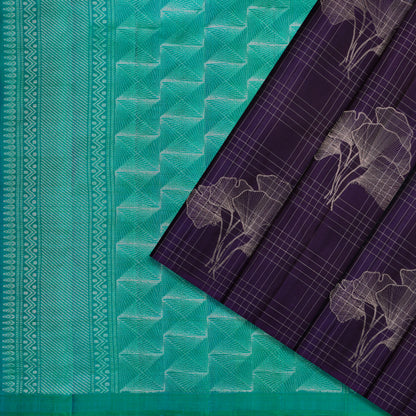 Deep Purple & Aqua Blue Floral Zari Pure Soft Silk Saree