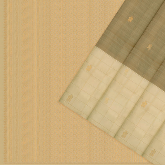Metallic Olive and Ivory Kanchipuram Silk Saree