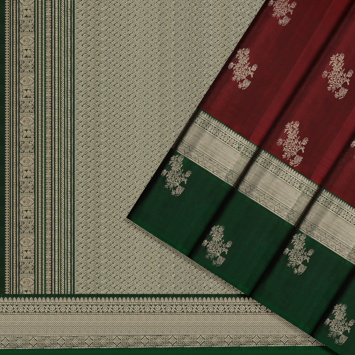 Ruhani Maroon & Emerald Green Soft Silk Saree