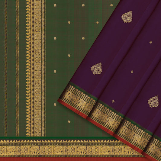 Royal Purple and Forest Green Gaja Kanchipuram Silk Saree