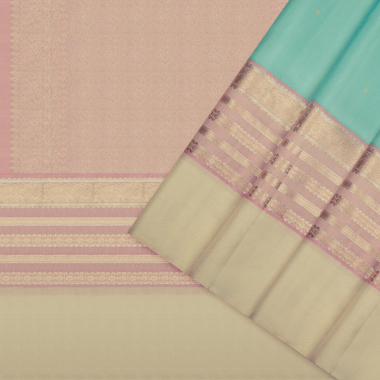 Pastel Aqua Blue and Cream Kanchipuram Vintage Silk Saree