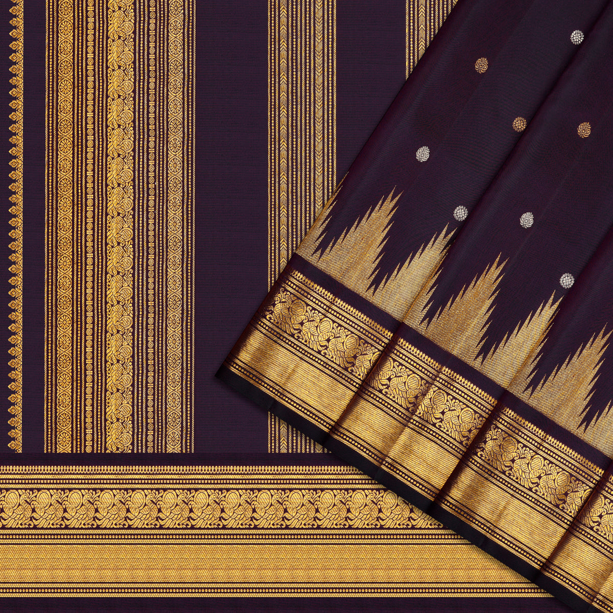 Midnight Purple Ikat Pattern Kanchipuram Vintage Saree