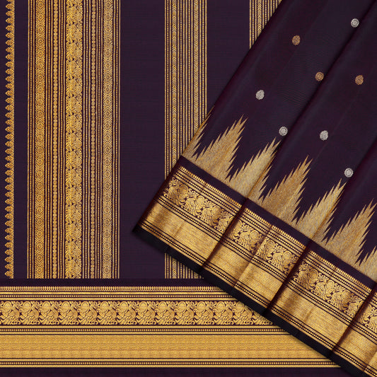 Midnight Purple Ikat Pattern Kanchipuram Vintage Saree