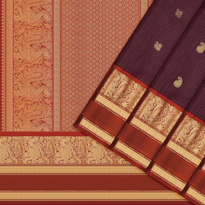 Wine Purple and Rich Red Kattam Kanchipuram Silk Saree
