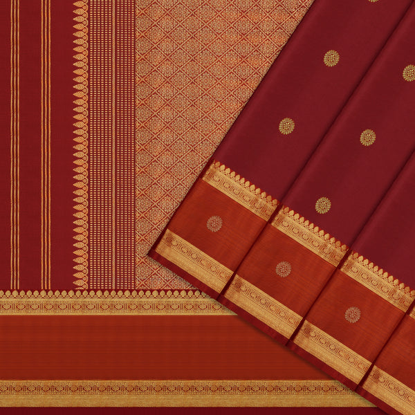 Deep Maroon and Rust Orange Kanchipuram Silk Saree