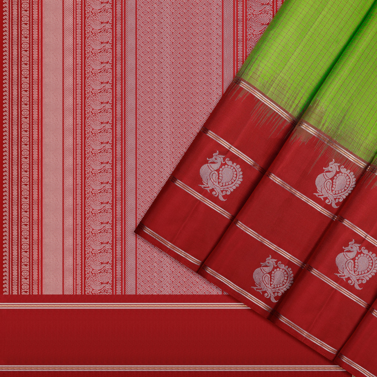 Harini Mayura Green & Red Soft Silk Saree