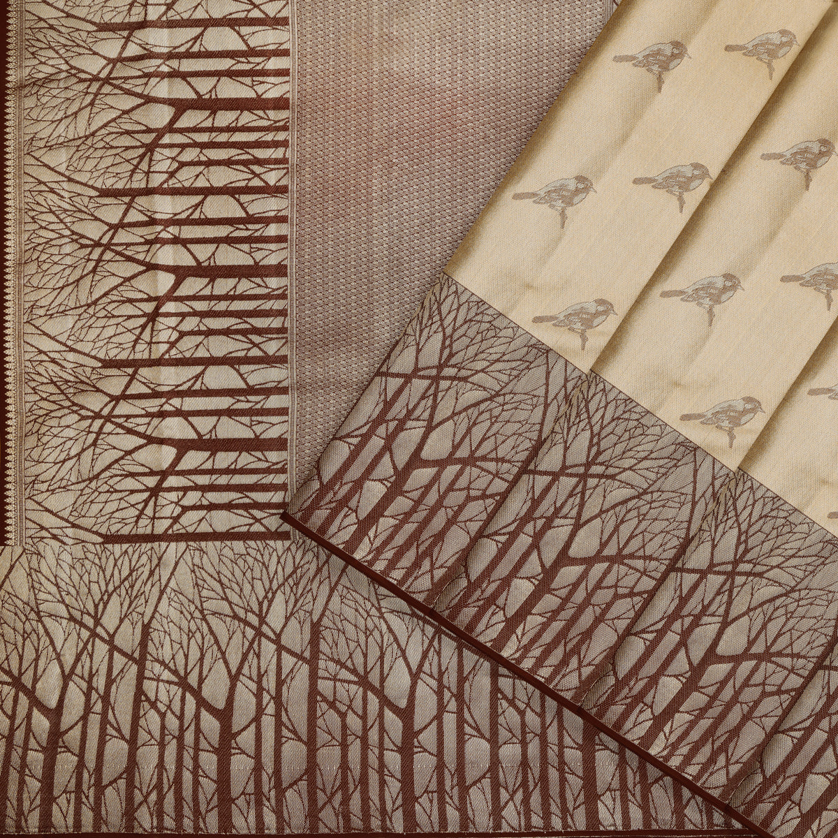 Vanalaya Beige & Brown Pure Silk Saree