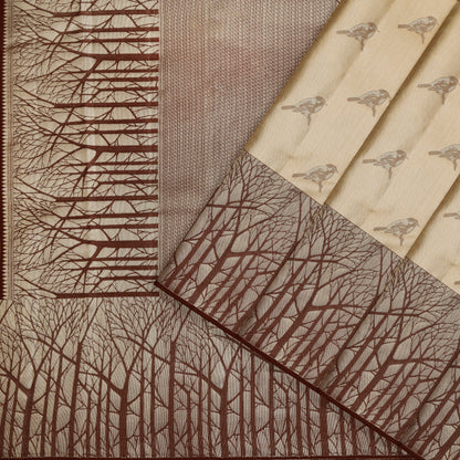 Vanalaya Beige & Brown Pure Silk Saree