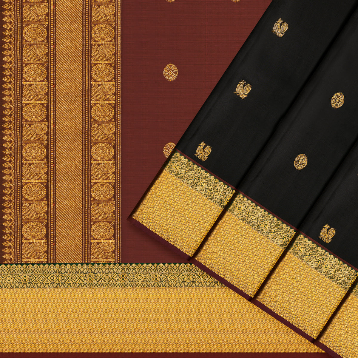 Regal Black and Deep Maroon Kanchipuram Silk Saree