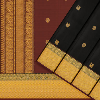 Regal Black and Deep Maroon Kanchipuram Silk Saree