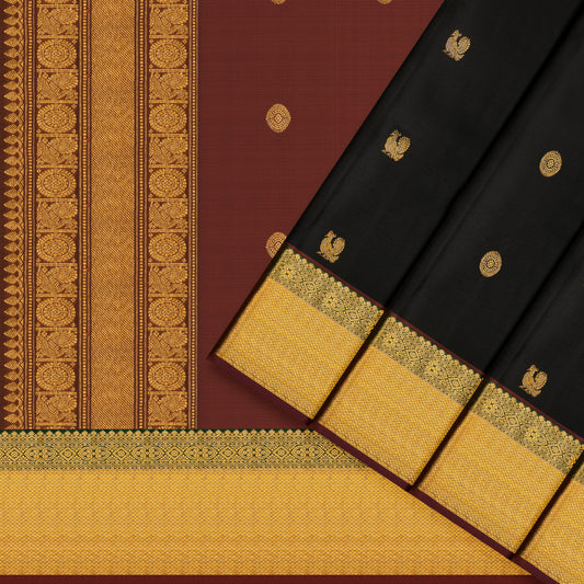Regal Black and Deep Maroon Kanchipuram Silk Saree