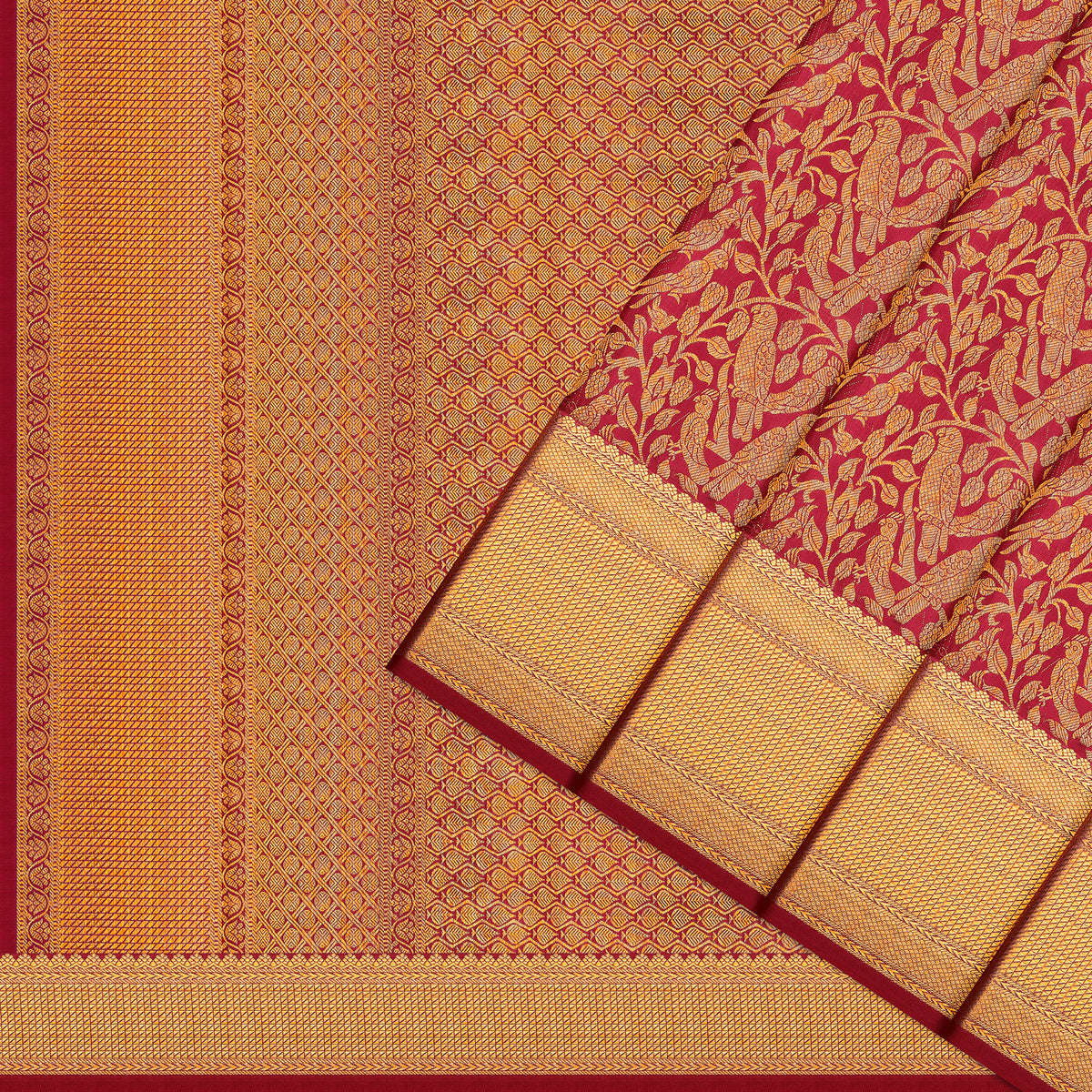 Regal Maroon Parrot Motif Kanchipuram Silk Saree