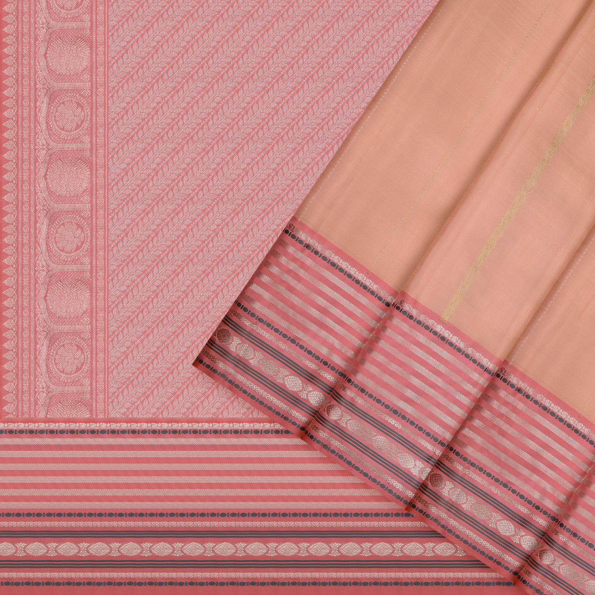 Soft Peach and Rose Pink Kanchipuram Vintage Silk Saree