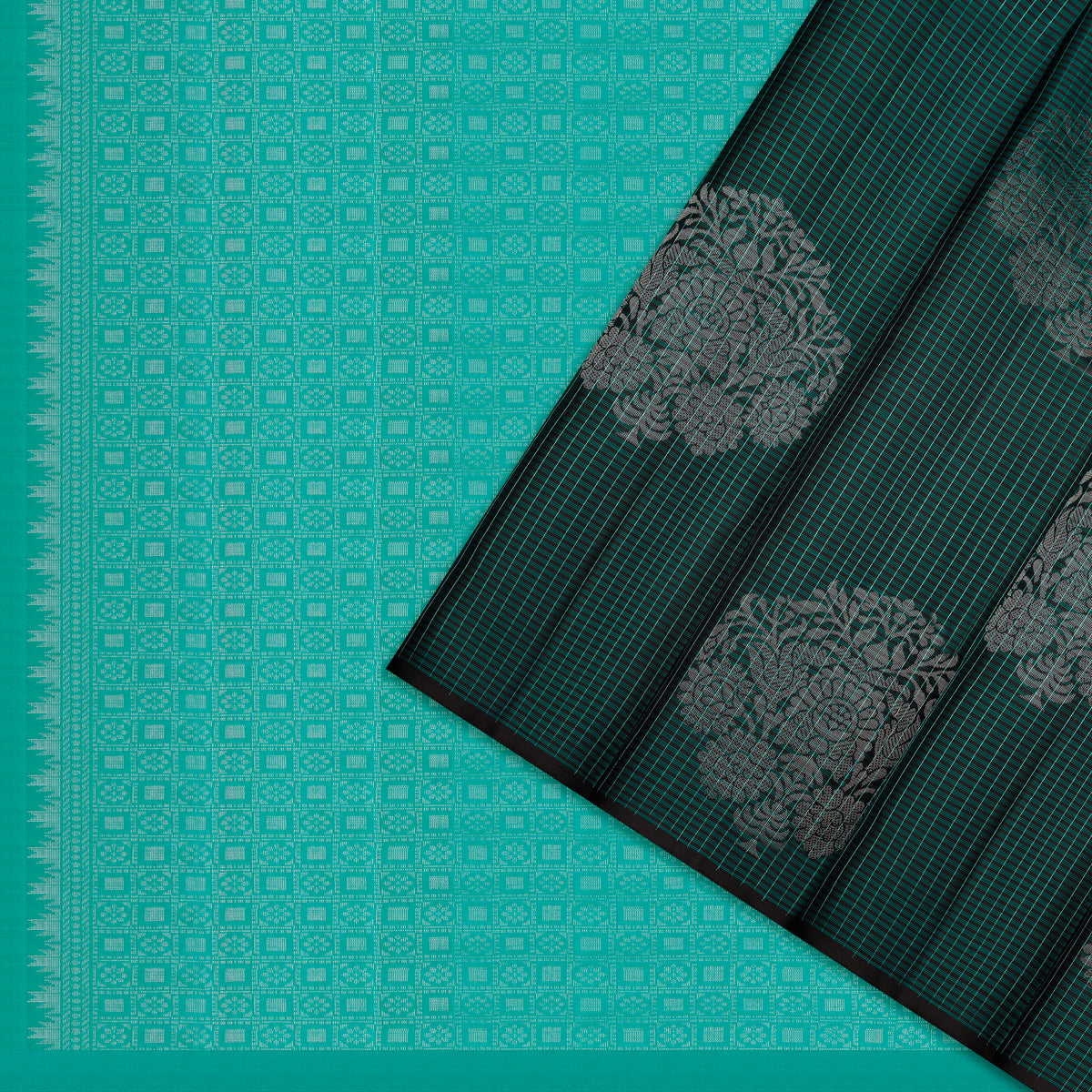 Shyamali Teal Checked Soft Silk Saree