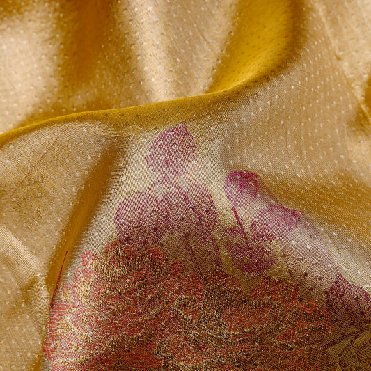Champagne Gold & Sage Green Floral Kanchipuram Wedding Pure Silk Saree