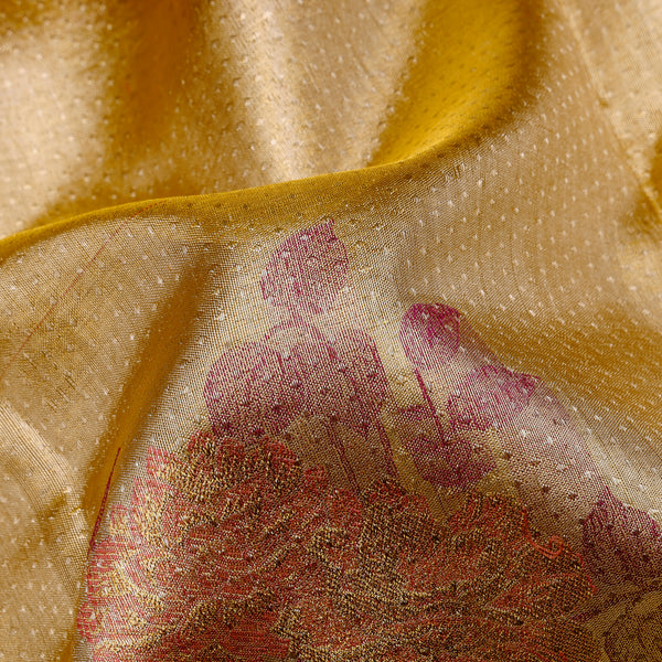 Champagne Gold & Sage Green Floral Kanchipuram Wedding Pure Silk Saree