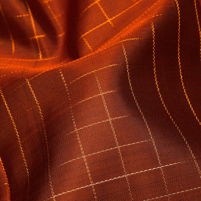 Rust Orange Checkered and Deep Brown Kanchipuram Silk Saree