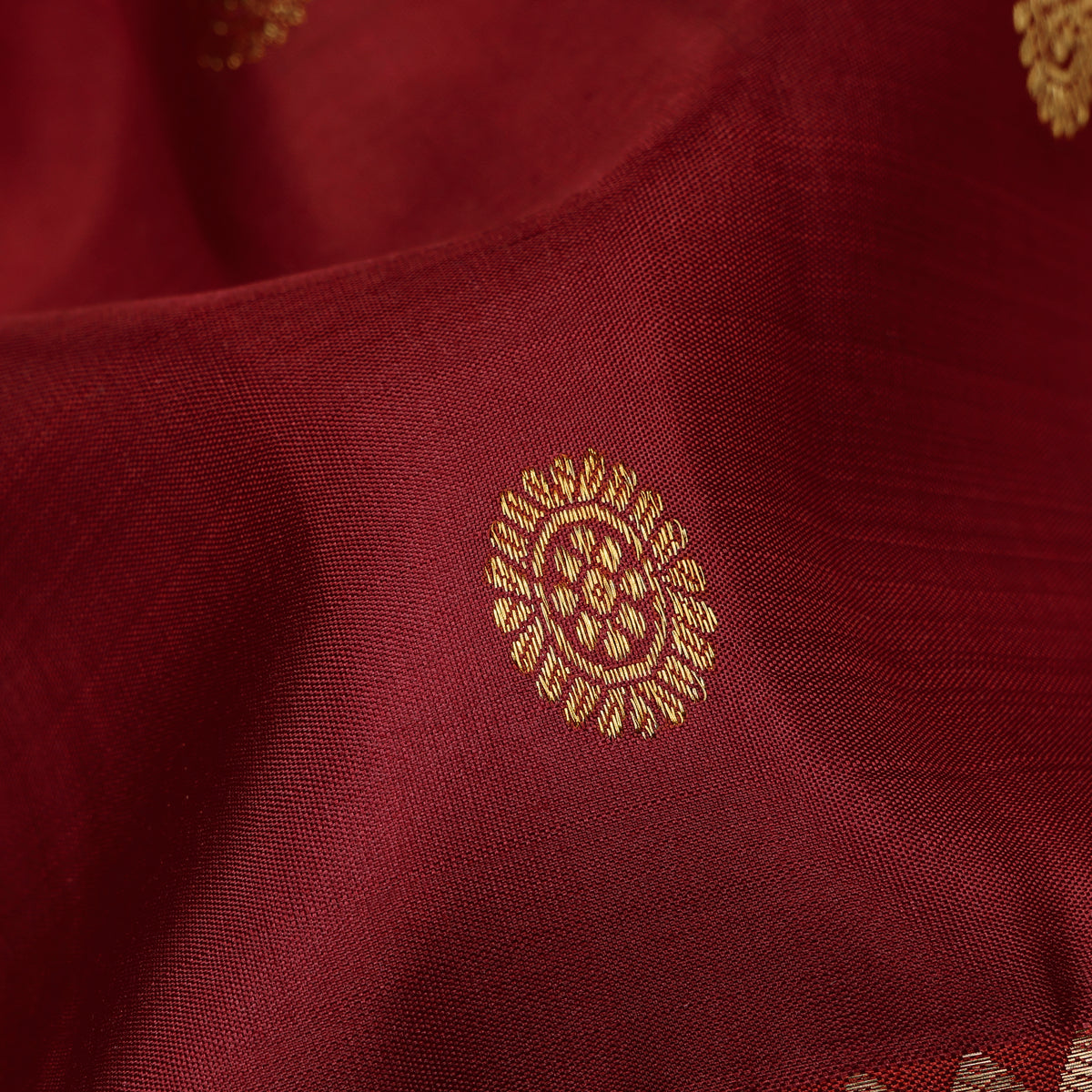 Deep Maroon and Rust Orange Kanchipuram Silk Saree