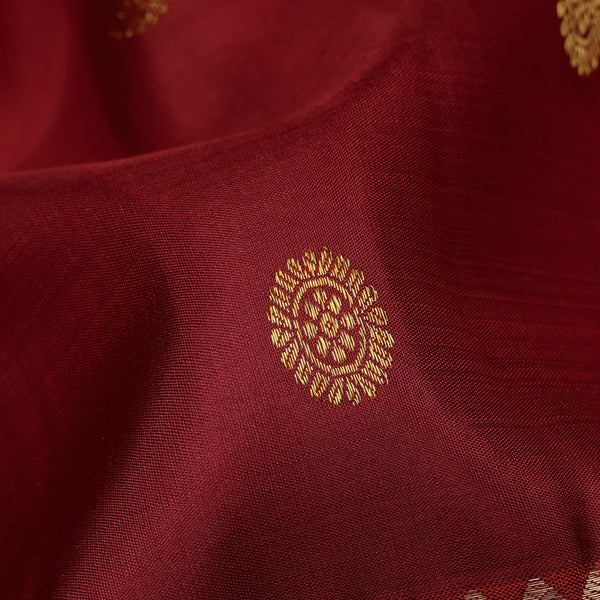 Deep Maroon and Rust Orange Kanchipuram Silk Saree