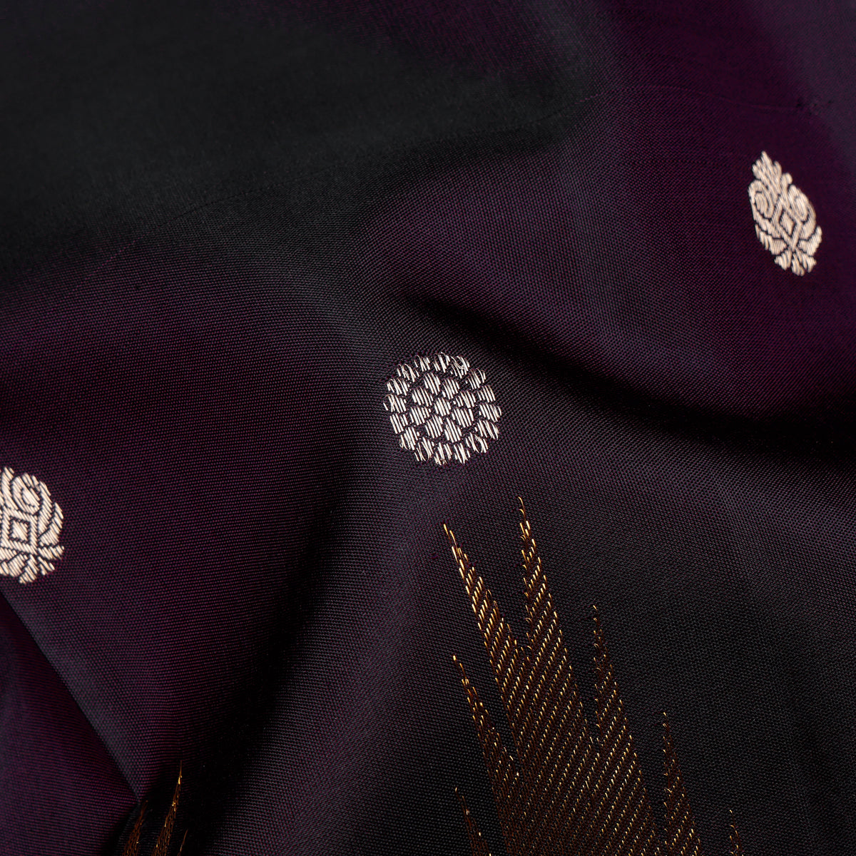 Midnight Purple Ikat Pattern Kanchipuram Vintage Saree