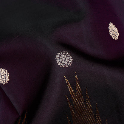 Midnight Purple Ikat Pattern Kanchipuram Vintage Saree