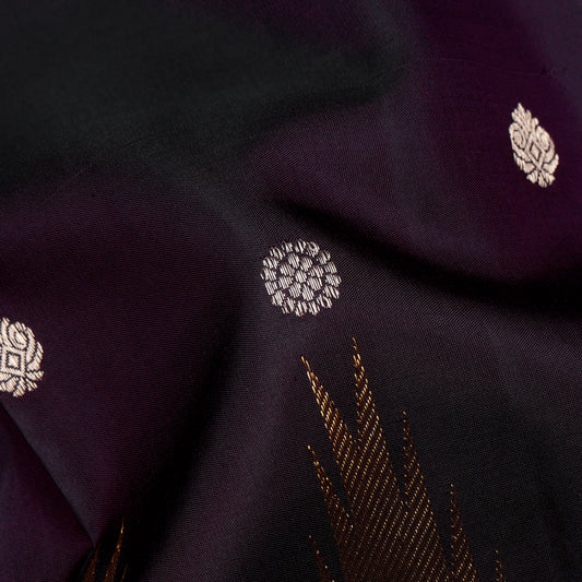 Midnight Purple Ikat Pattern Kanchipuram Vintage Saree