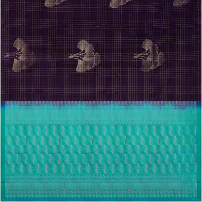 Deep Purple & Aqua Blue Floral Zari Pure Soft Silk Saree