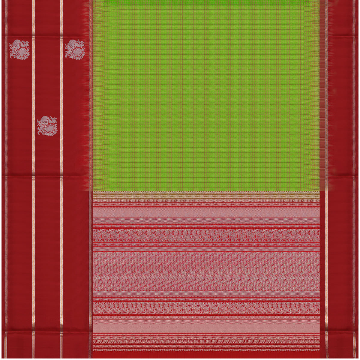 Harini Mayura Green & Red Soft Silk Saree