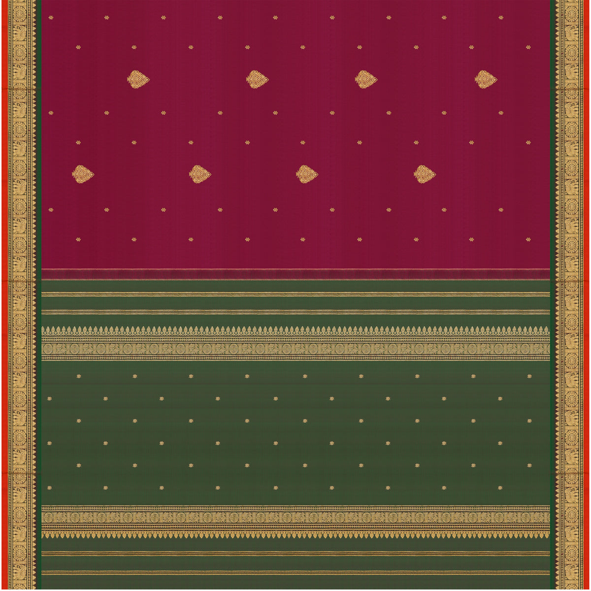 Royal Purple and Forest Green Gaja Kanchipuram Silk Saree