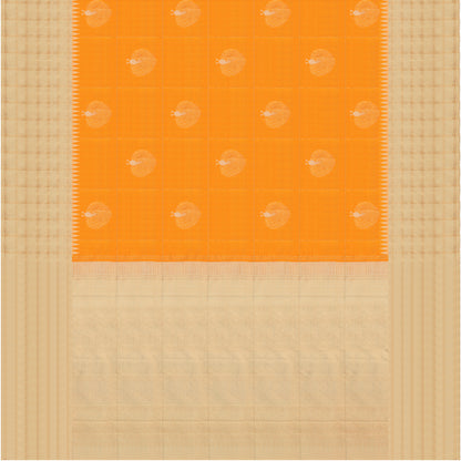 Ivory Cream & Mango Yellow Peacock Zari Kanchipuram Vintage Pure Silk Saree