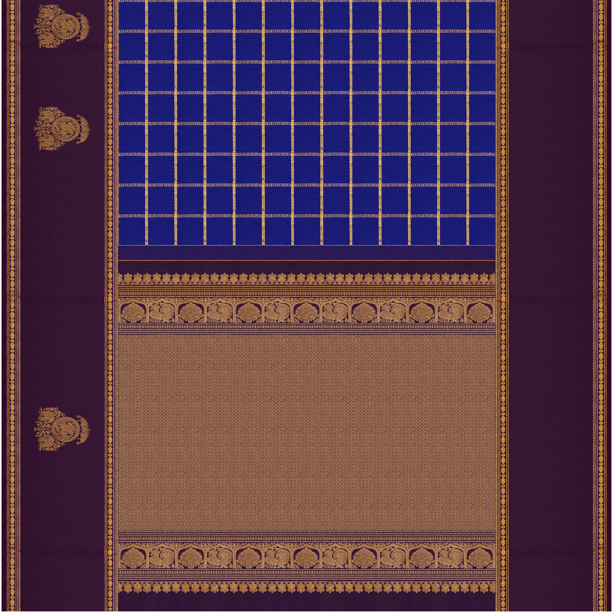 Neelambari Checked Kanchipuram Traditional Pure Silk Saree