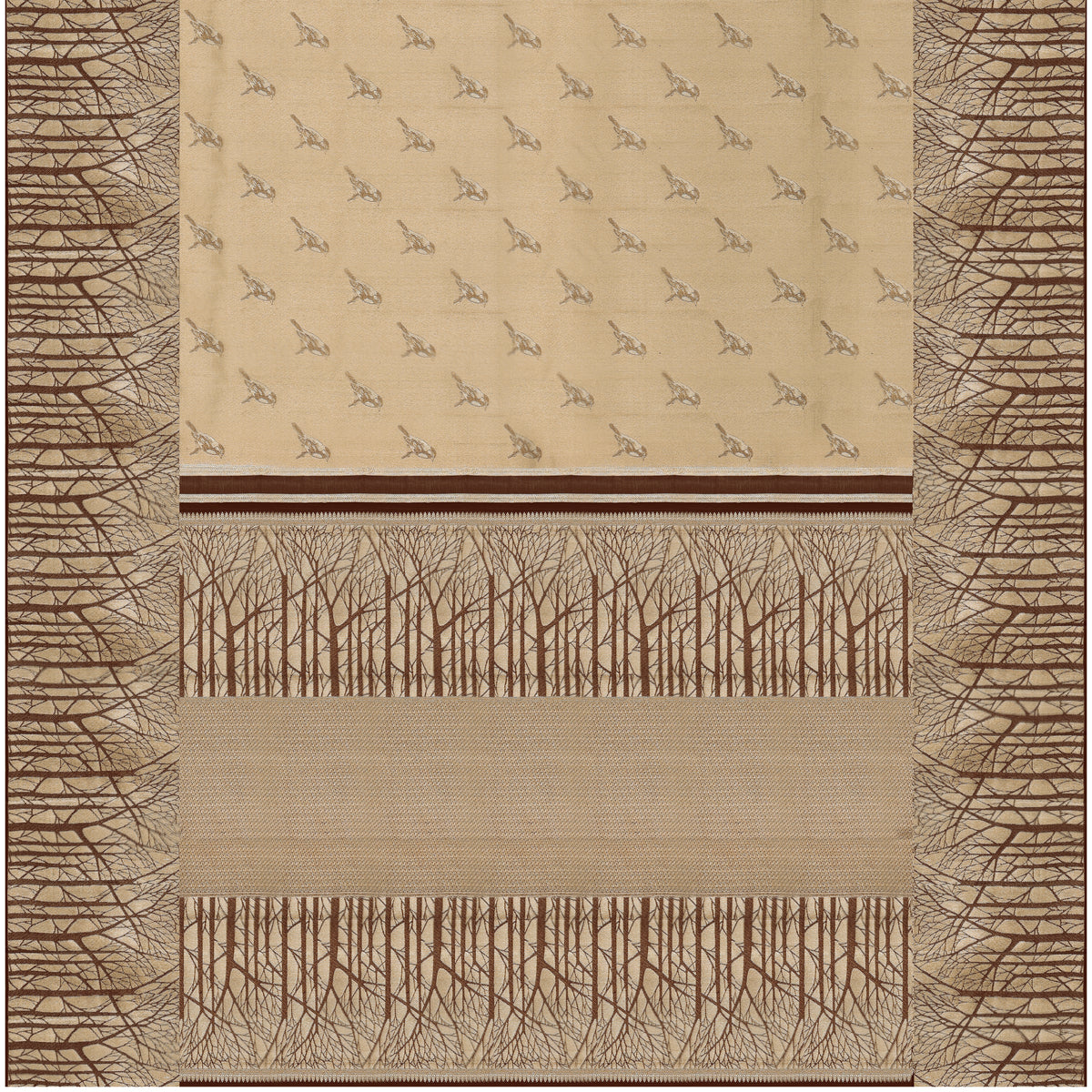 Vanalaya Beige & Brown Pure Silk Saree
