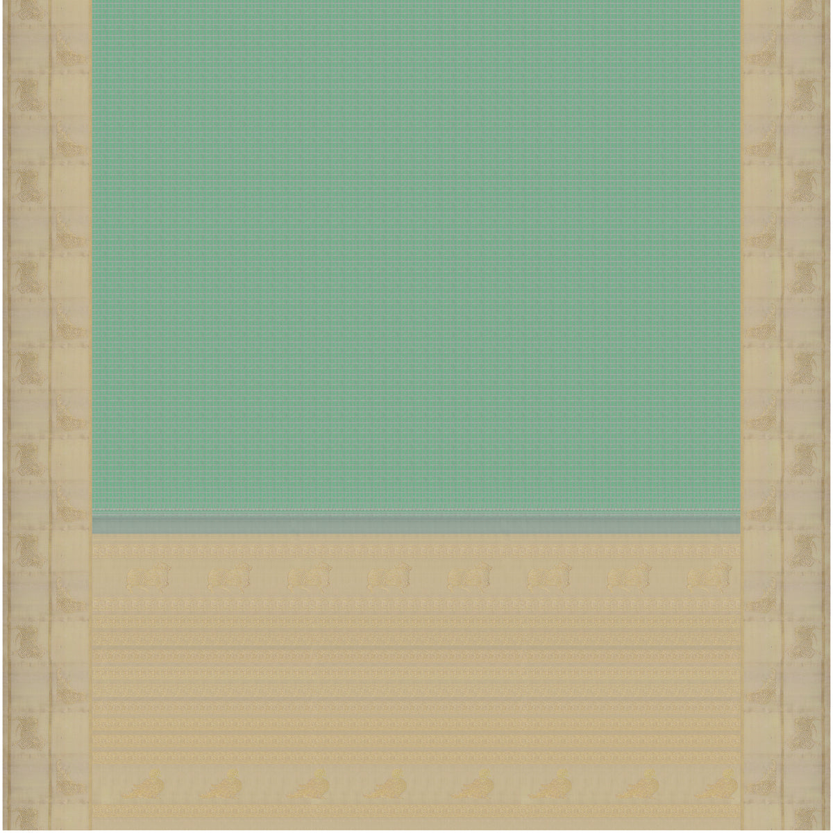 Pastel Mint Green and Ivory Kanchipuram Vintage Silk Saree