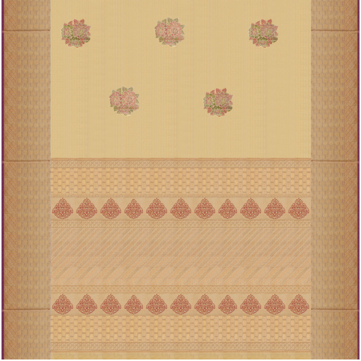Bridal Gold Tissue Floral Meenakari Kanchipuram Silk Saree