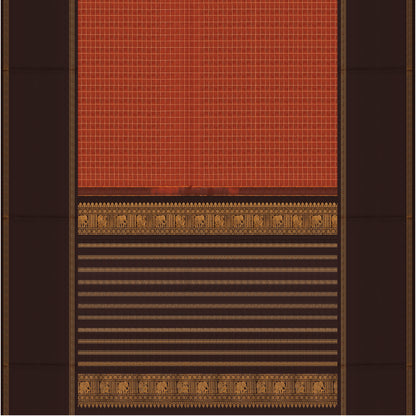 Rust Orange Checkered and Deep Brown Kanchipuram Silk Saree