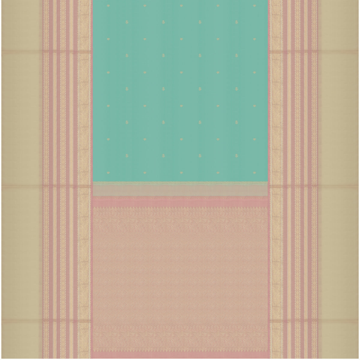 Pastel Aqua Blue and Cream Kanchipuram Vintage Silk Saree