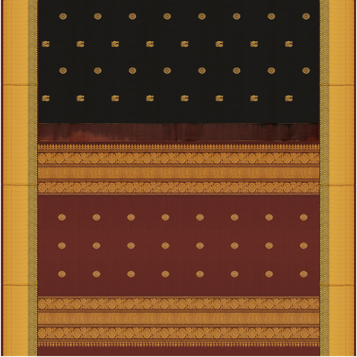 Regal Black and Deep Maroon Kanchipuram Silk Saree