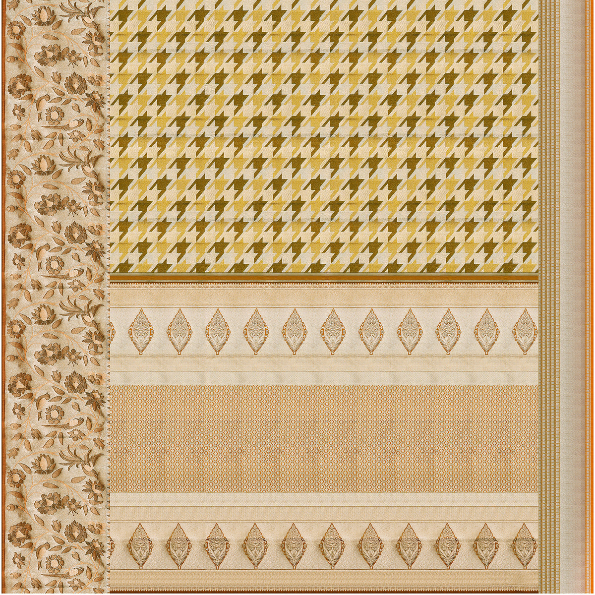 Swarnika Geometric Cream Pure Silk Saree