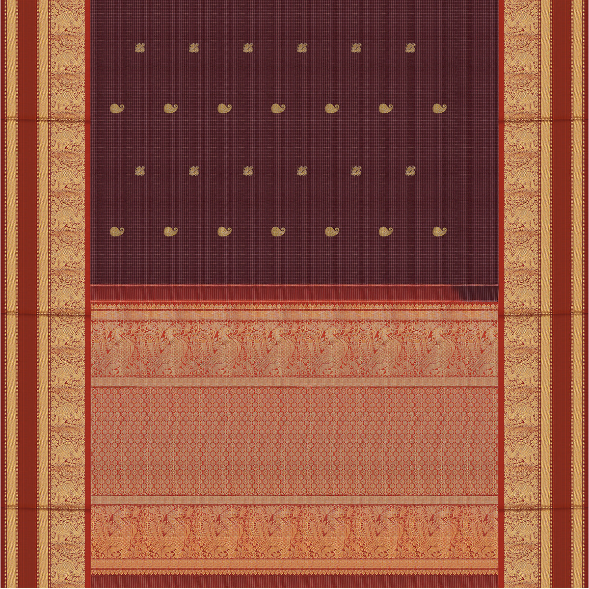 Wine Purple and Rich Red Kattam Kanchipuram Silk Saree