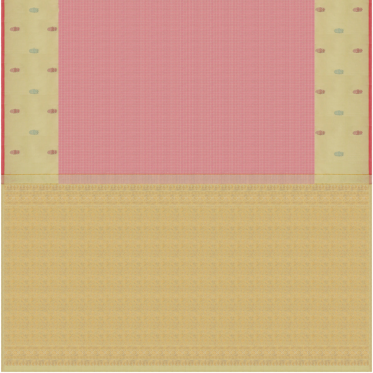 Pastel Pink and Cream Kattam Kanchipuram Silk Saree