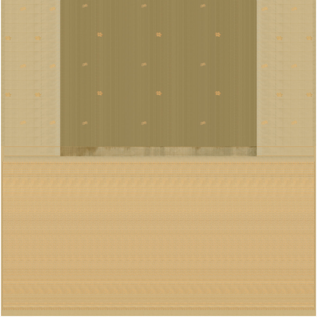 Metallic Olive and Ivory Kanchipuram Silk Saree