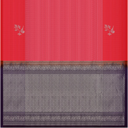 Coral Red & Deep Purple Bird Motif Pure Soft Silk Saree